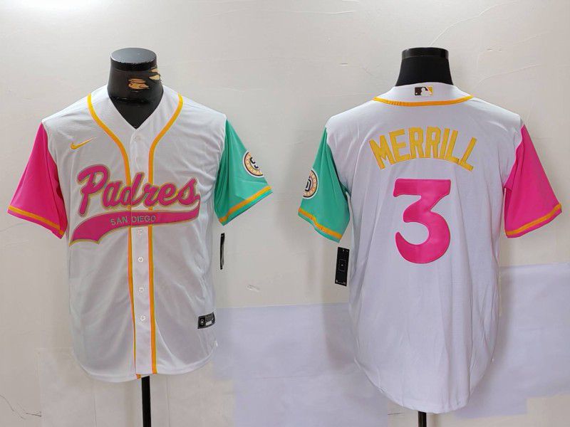 Men San Diego Padres #3 Merrill White Joint Name 2024 Nike MLB Jersey style 1->san diego padres->MLB Jersey